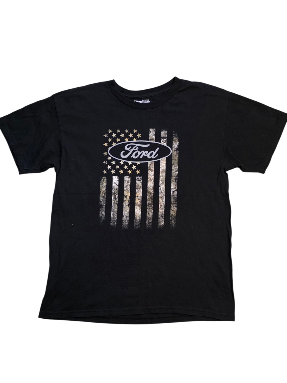 Ford Large Camo American Flag Black Tee Shirt